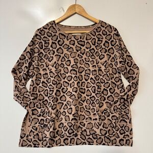 Rachel Hollis Womens Small Leopard Print Long Sleeve‎ Top